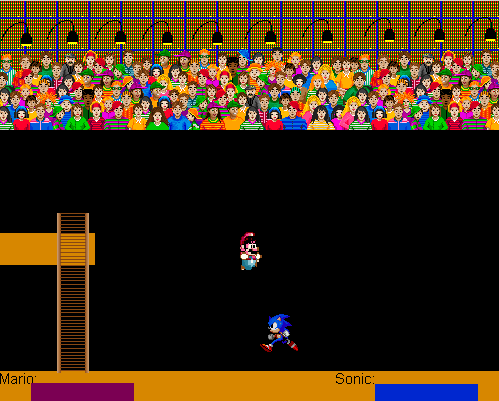 Mario fighting Sonic the Hedgehog
